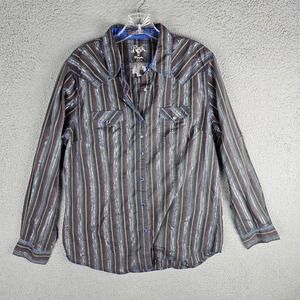 Rock 47 By Wrangler Women's Large Stripe Blue Snap Western Long Sleeve Shirt
